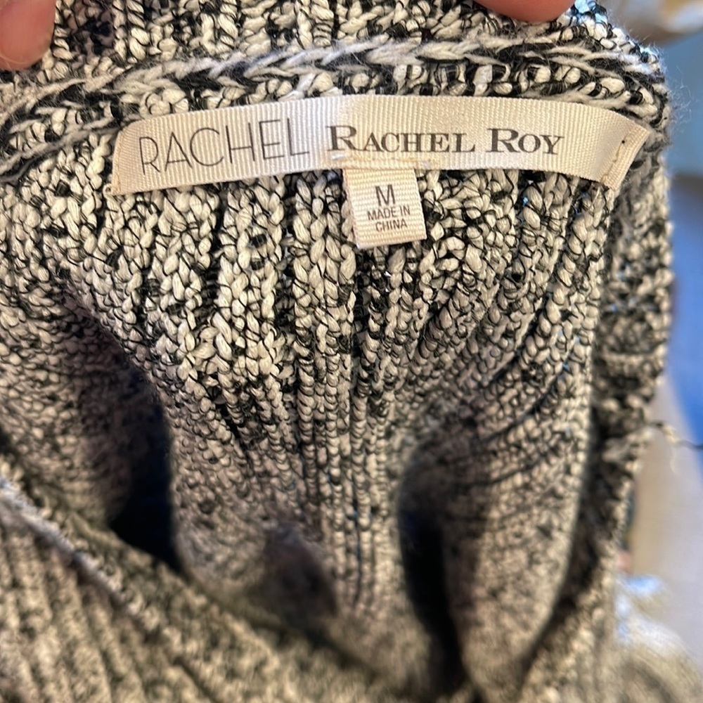 Rachel Rachel Roy Black White Knit Short Dolman Sleeve Hi Low Sweater Medium - Picture 3 of 8